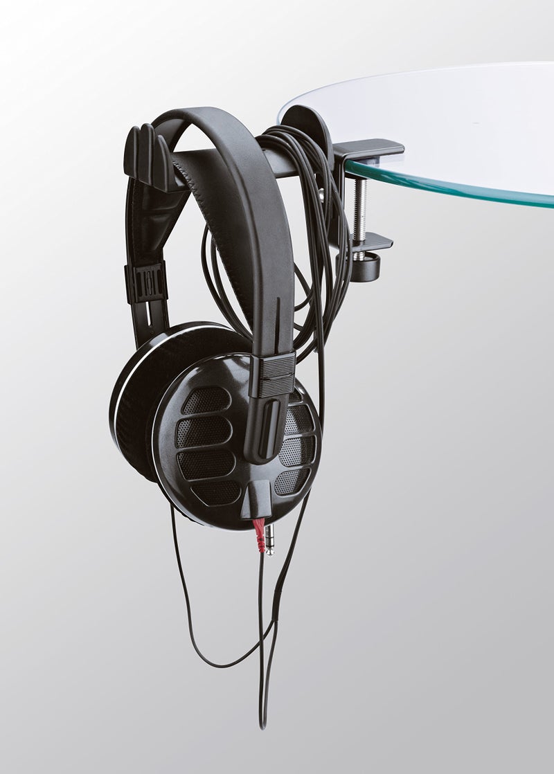 KM K&M Konig & Meyer 16090.000.55 Headphone Clamp-On Table Holder, Protective Rubber Padded Arm, Table/Shelf Mount, Steel Design, Headset Accessory w/Earbud, Headphone Jack Cable Rack, German Made - Image 3